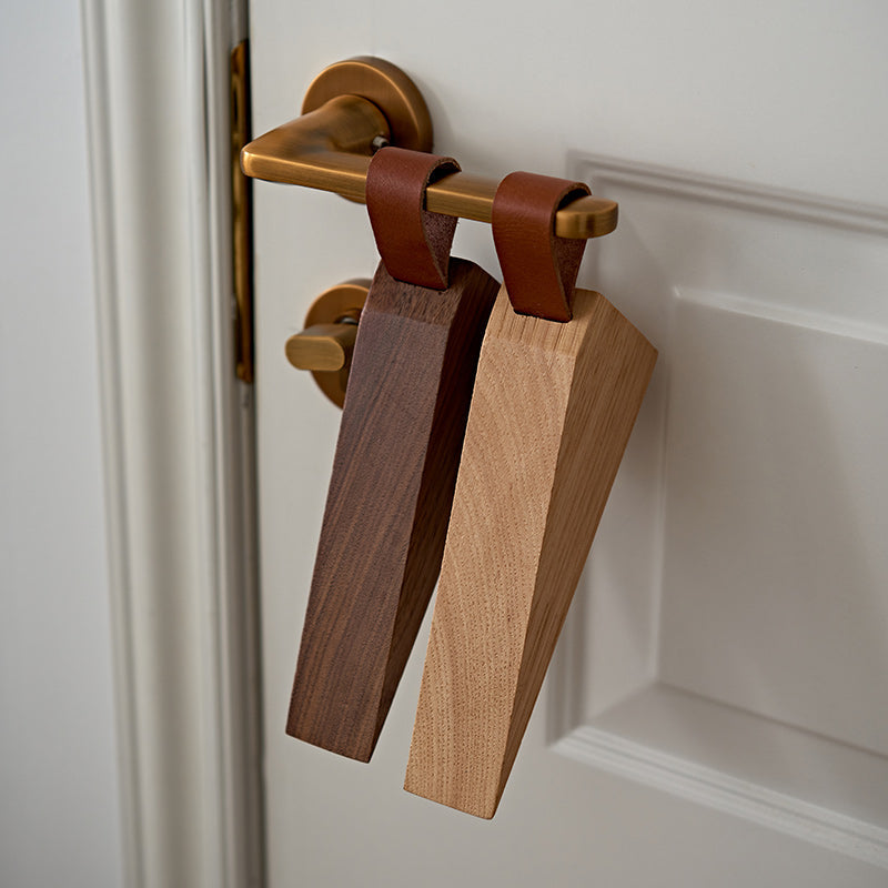 Lot de 3 Cales-Porte en Bois Massif avec Poignée en Cuir Style Scandinave pour Toutes Pièces
