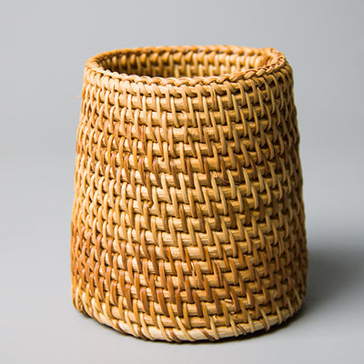 Hand-Woven Rattan Storage Pot for Cutlery, Brushes, and Utensils - Natural Bohemian Style