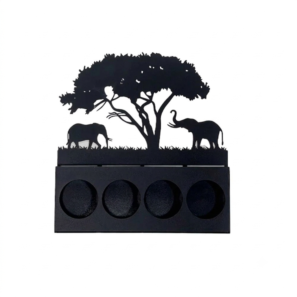 Photophore Décoratif en Métal Noir Découpé Motif Savane Africaine avec Effet Ombrage Chinois pour Bougie
