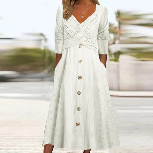 Robe A-Line Élégante à Col V et Manches 3/4 - Aurelles