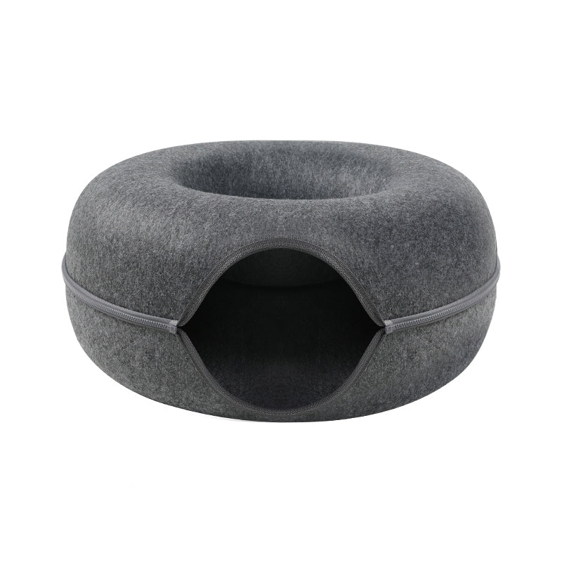 Lit Tunnel pour Chat en Feutre Forme Donut avec Fermeture Éclair Couchage et Cachette Empilable Lavable