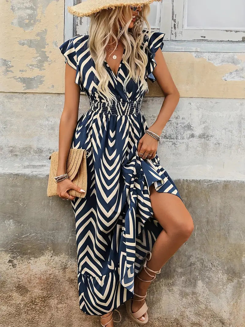 Robe à Imprimé Intégral avec Taille Froncée Élégante et Légère - Aurelles