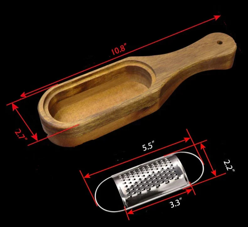 Acacia Wood Manual Cheese Grater with Integrated Collector and Removable Stainless Steel Blade