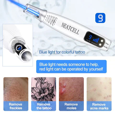 Dual Mode Blue and Red Picosecond Light Pen, Adjustable Intensity for Fading Spots, Freckles and Tattoo Ink