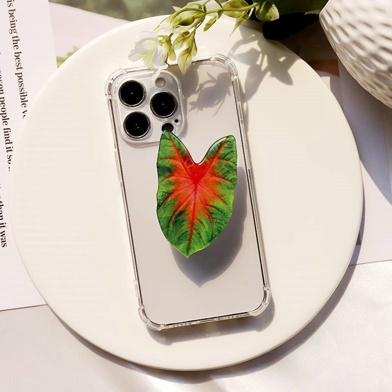 Support Poignée pour Téléphone en Forme de Feuille de Caladium Adhésif Réutilisable pour Tenue et Visionnage