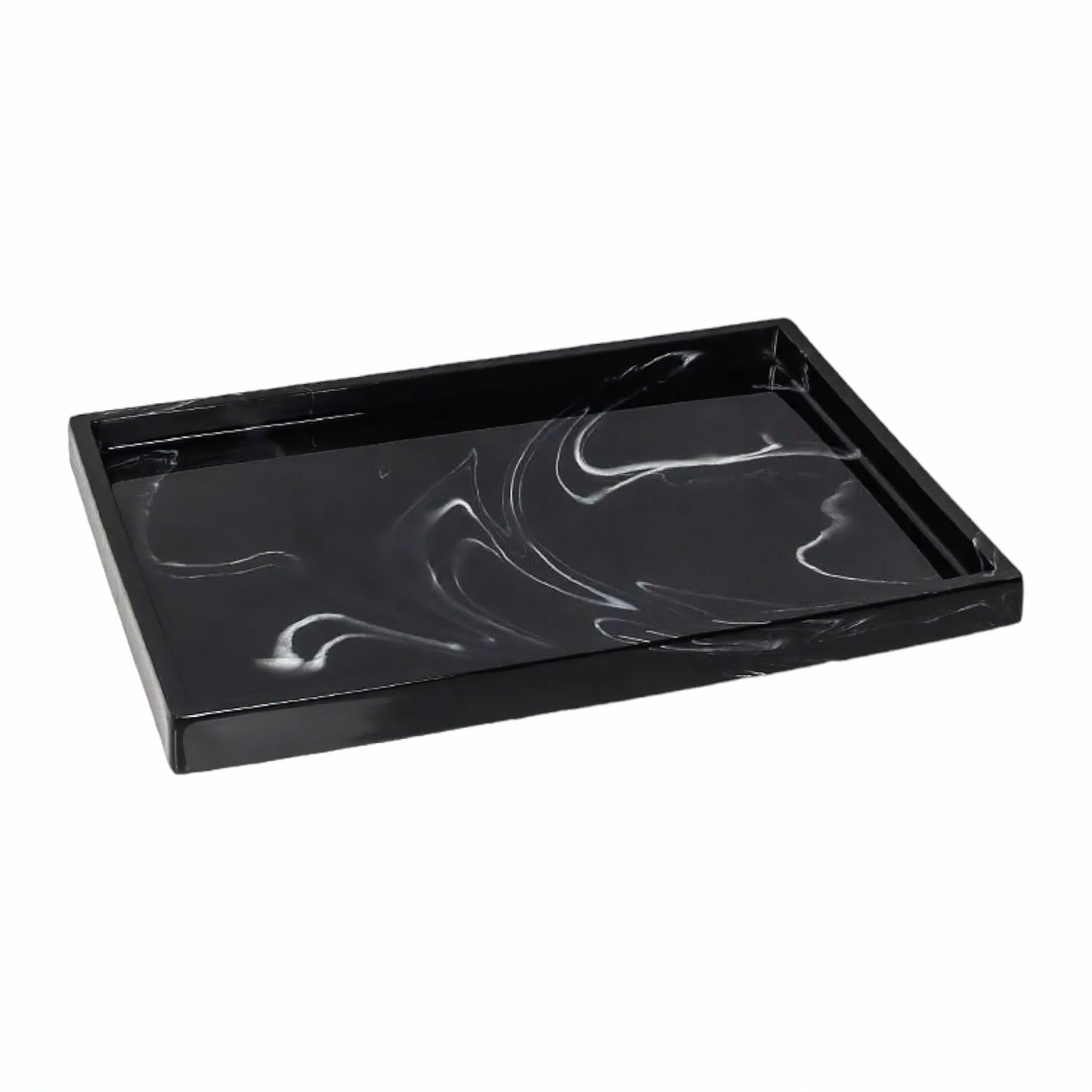 Accessoire de Salle de Bain Effet Marbre Noir Veiné Distributeur Porte-Brosses Gobelet ou Porte-Savon Style Moderne