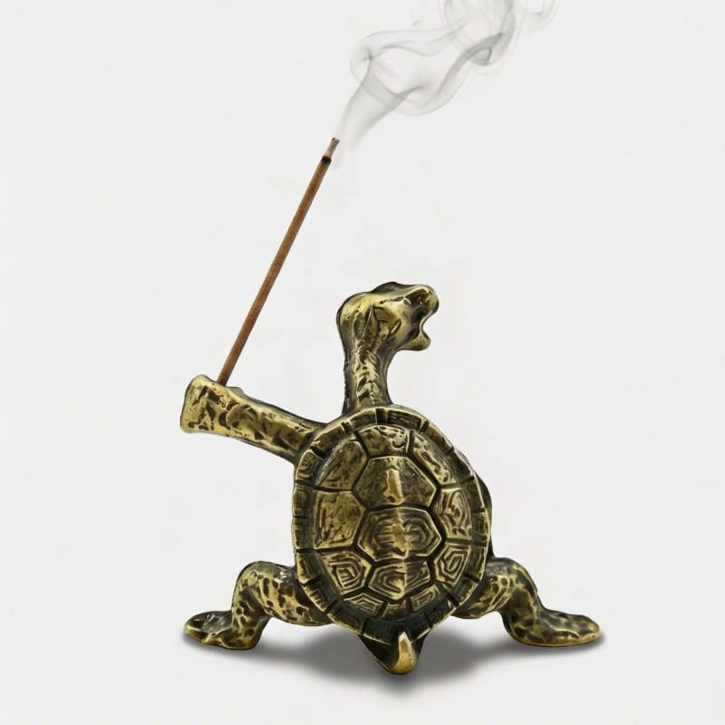 Patinated Brass Turtle Incense Holder for Aromatherapy, Meditation, and Zen Decoration