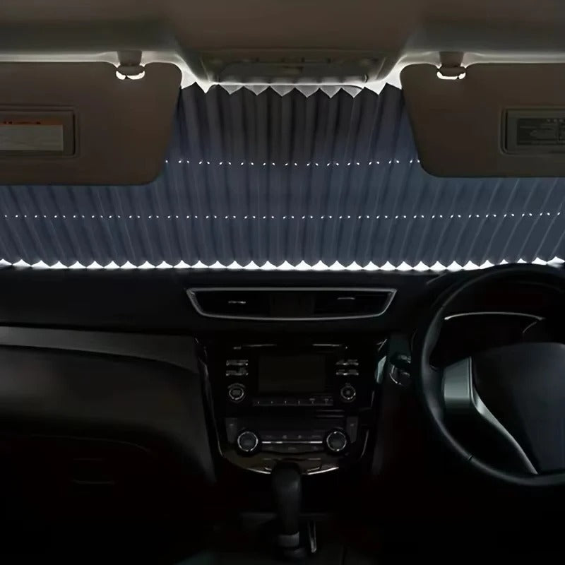 Pare-Soleil Rétractable pour Pare-Brise Voiture à Enroulement Automatique Anti-UV Anti-Chaleur