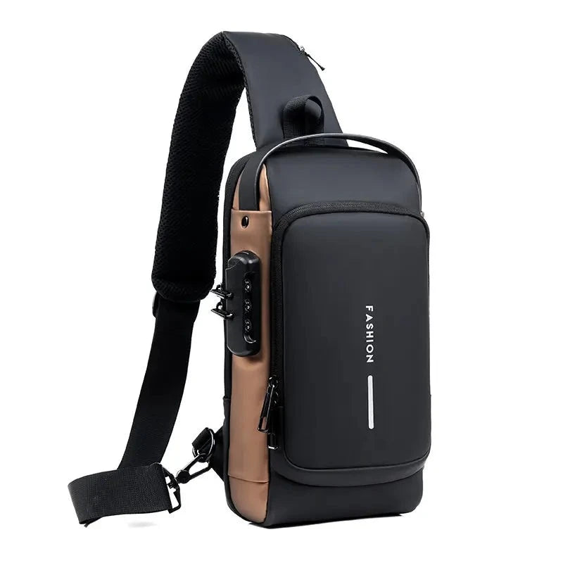 Sac Bandoulière Antivol Homme avec Serrure à Code Port USB Étanche pour Voyage et Quotidien Urbain