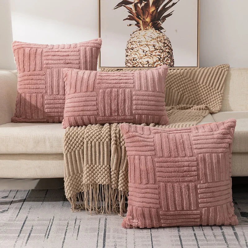 Housse de Coussin Décorative à Motif Géométrique en Relief pour Canapé et Lit Style Cocooning