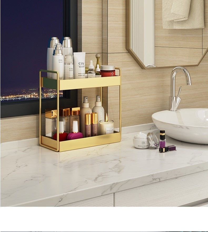 Aurora – Organisateur de Beauté en Métal Doré Empilable