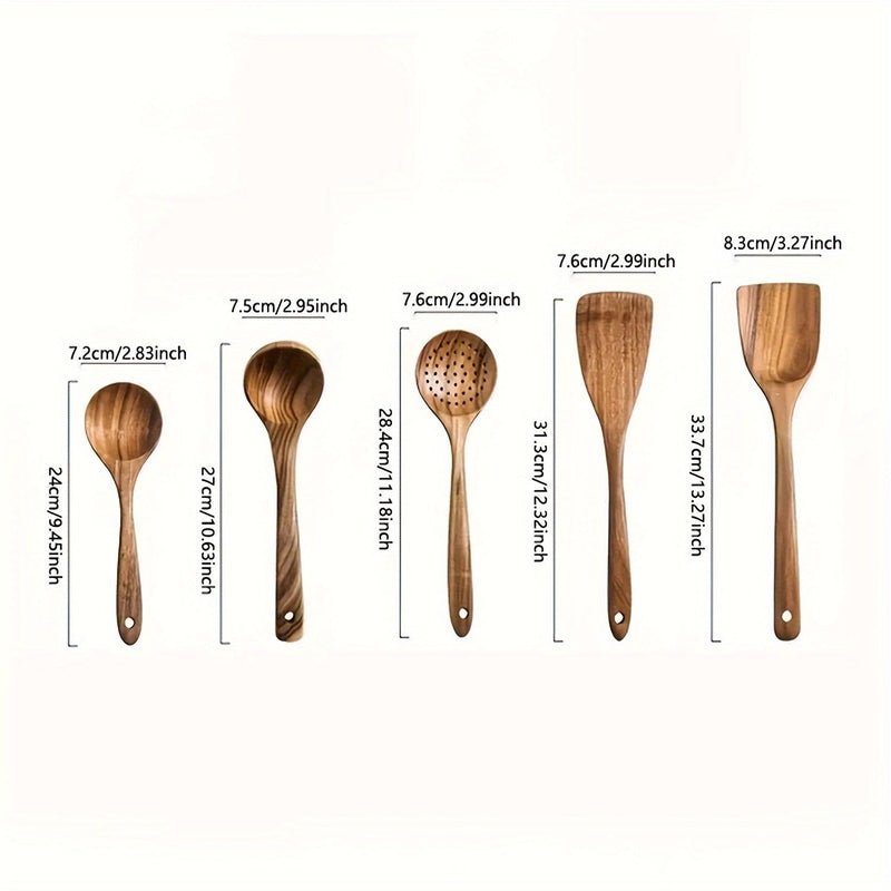Terra – Set d’Ustensiles de Cuisine en Bois Naturel et Ergonomique (5 Pièces)