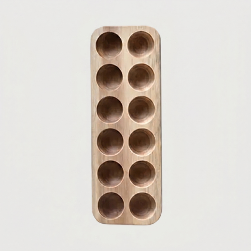 Plateau Range-Œufs en Bois d'Acacia Artisanal avec Alvéoles Creusées pour Cuisine Réfrigérateur et Garde-Manger