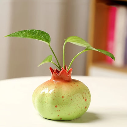 Decorative Ceramic Pomegranate Vase Glossy Glazed Finish for Soliflores and Home Decor