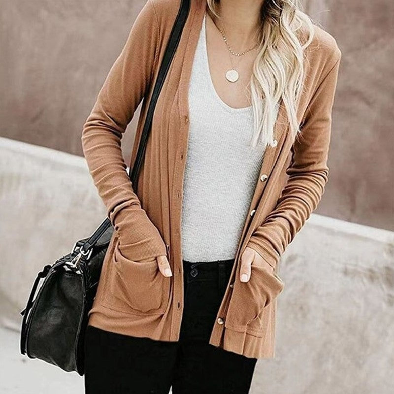 Cardigan en coton classique avec poches pour femmes - Aurelles