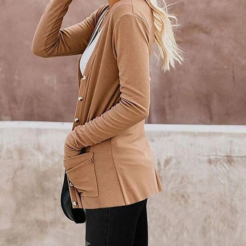 Cardigan en coton classique avec poches pour femmes - Aurelles