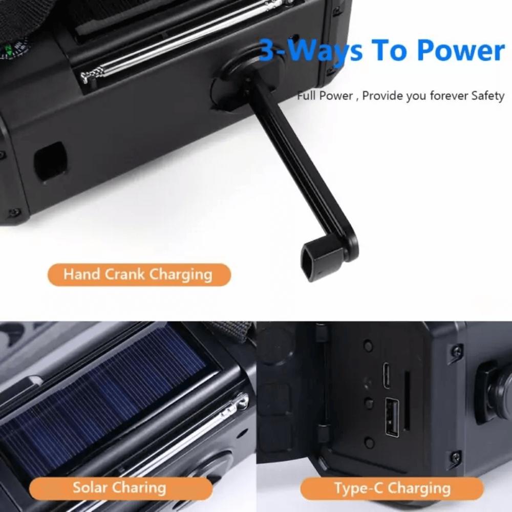 Solara – Radio d’Urgence Multifonctionnelle 10,000mAh avec Énergie Solaire et Dynamique