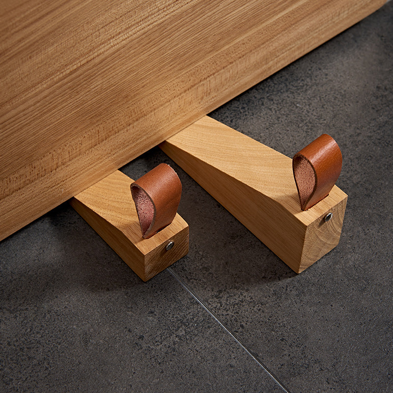 Lot de 3 Cales-Porte en Bois Massif avec Poignée en Cuir Style Scandinave pour Toutes Pièces
