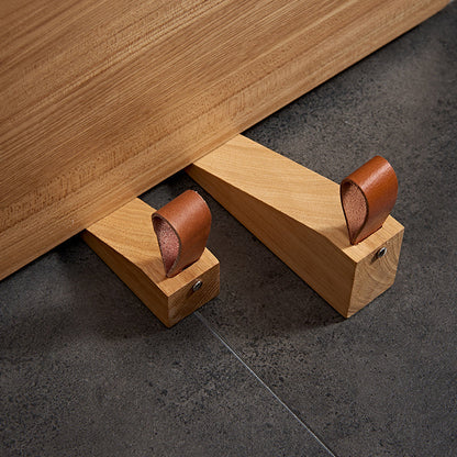 Lot de 3 Cales-Porte en Bois Massif avec Poignée en Cuir Style Scandinave pour Toutes Pièces