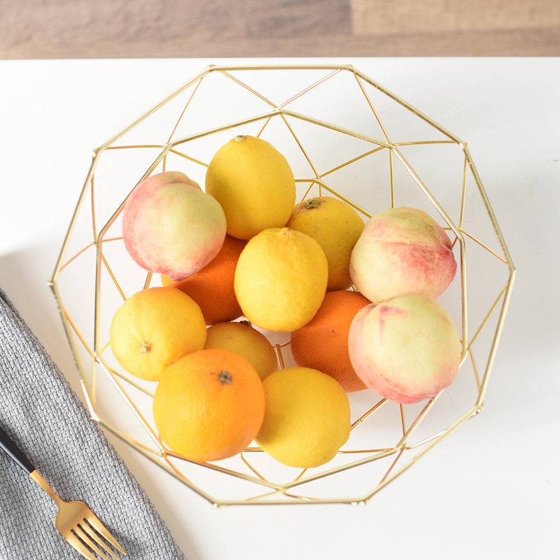 Corbeille Décorative en Fils Métalliques Géométriques Cuivrés pour Fruits Magazines et Accessoires