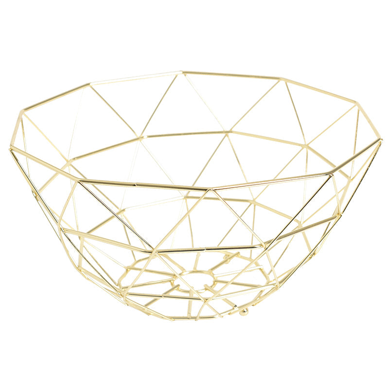 Corbeille Décorative en Fils Métalliques Géométriques Cuivrés pour Fruits Magazines et Accessoires