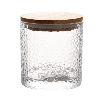 Bocal de Conservation en Verre Martelé avec Couvercle en Bambou pour Épices Café Sucre et Aliments Secs