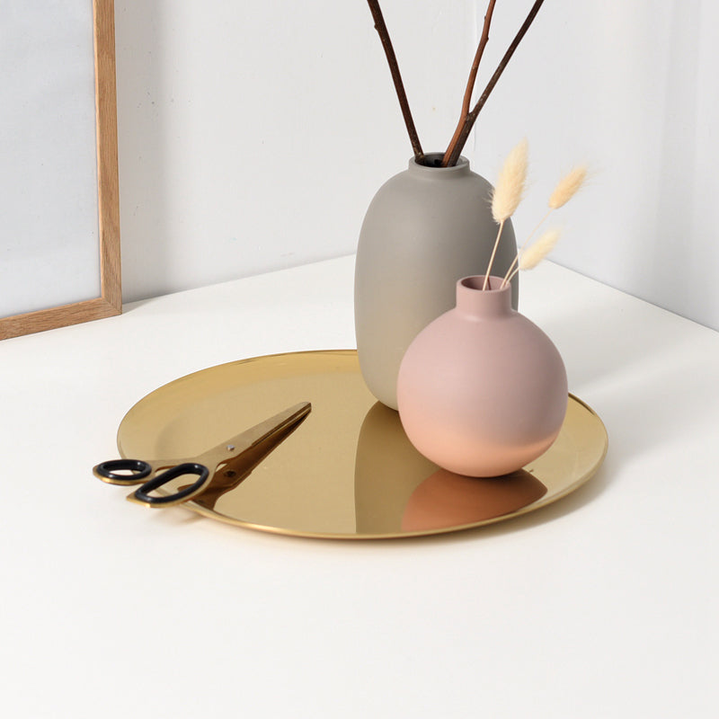 Plateau Décoratif Rond Plat en Métal Doré Brillant pour Présentation d'Objets Déco et Service Apéro