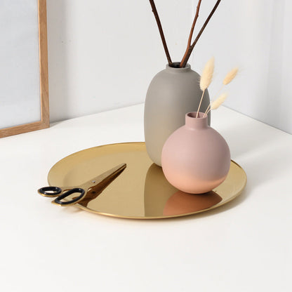Plateau Décoratif Rond Plat en Métal Doré Brillant pour Présentation d'Objets Déco et Service Apéro