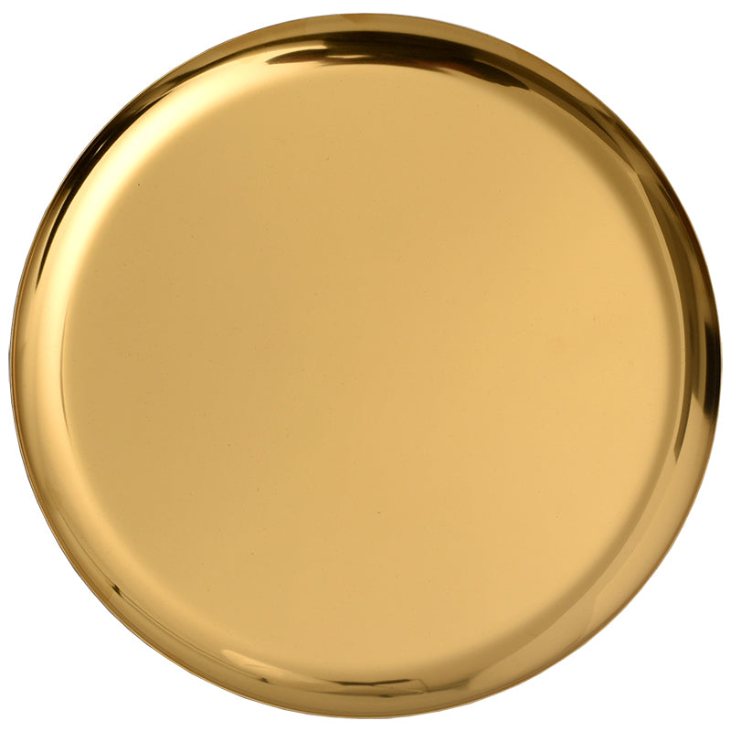Plateau Décoratif Rond Plat en Métal Doré Brillant pour Présentation d'Objets Déco et Service Apéro