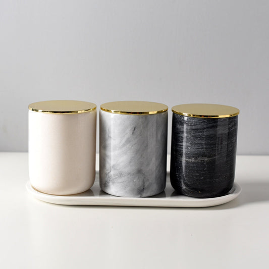 Bougeoir en Marbre Massif avec Couvercle Doré pour Décoration de Table Basse Chambre et Salle de Bain