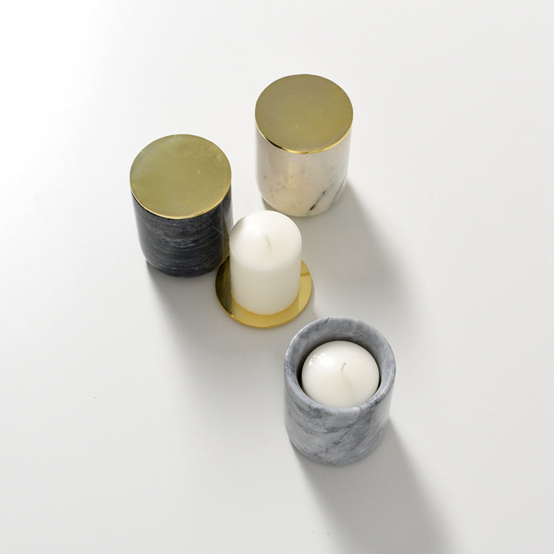 Bougeoir en Marbre Massif avec Couvercle Doré pour Décoration de Table Basse Chambre et Salle de Bain