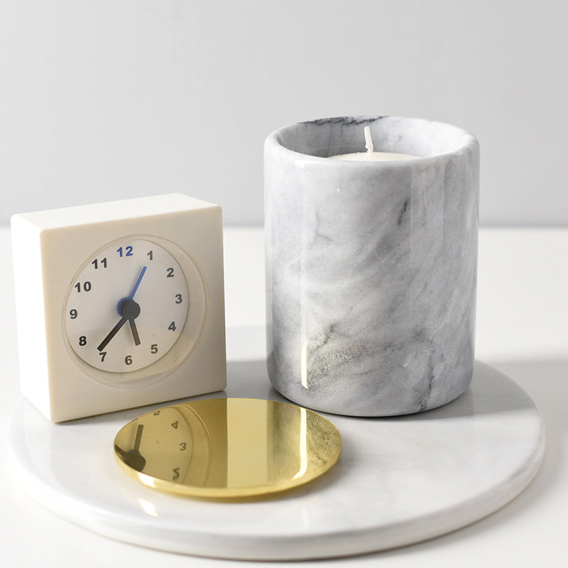 Bougeoir en Marbre Massif avec Couvercle Doré pour Décoration de Table Basse Chambre et Salle de Bain