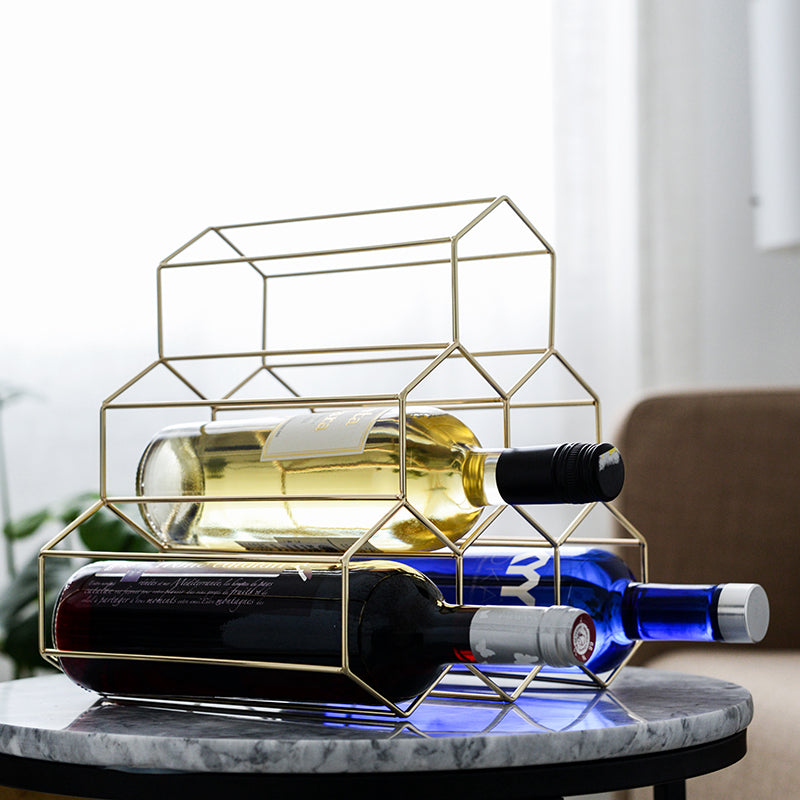 Range-Bouteilles Métallique Hexagonal en Nid d'Abeille pour 6 Bouteilles de Vin Format Compact Décoratif