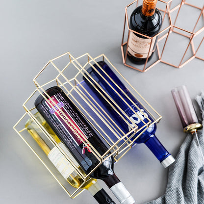 Range-Bouteilles Métallique Hexagonal en Nid d'Abeille pour 6 Bouteilles de Vin Format Compact Décoratif