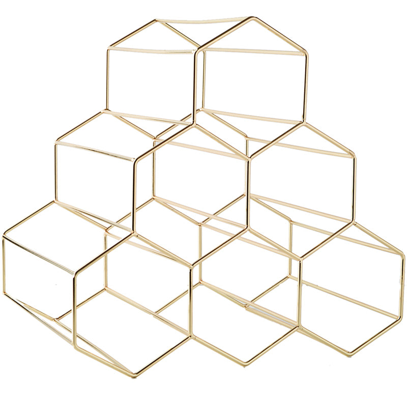 Range-Bouteilles Métallique Hexagonal en Nid d'Abeille pour 6 Bouteilles de Vin Format Compact Décoratif