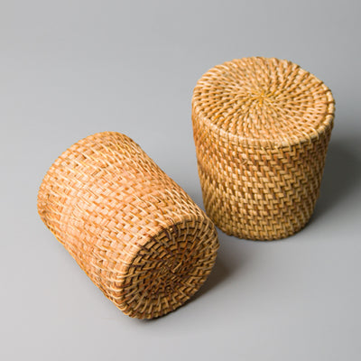 Hand-Woven Rattan Storage Pot for Cutlery, Brushes, and Utensils - Natural Bohemian Style