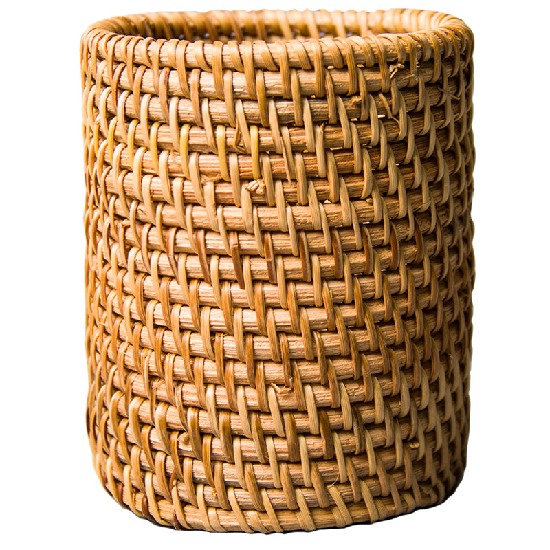 Hand-Woven Rattan Storage Pot for Cutlery, Brushes, and Utensils - Natural Bohemian Style