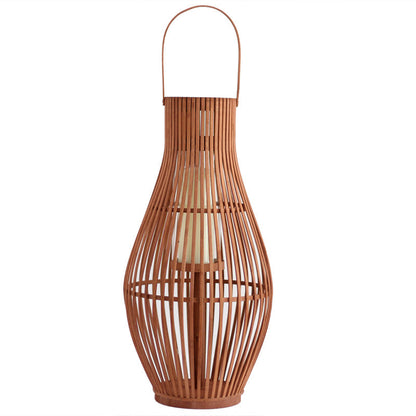 Lanterne Décorative de Sol en Bambou Tressé Forme Pyriforme avec Anse pour Bougie Style Bohème Intérieur et Extérieur