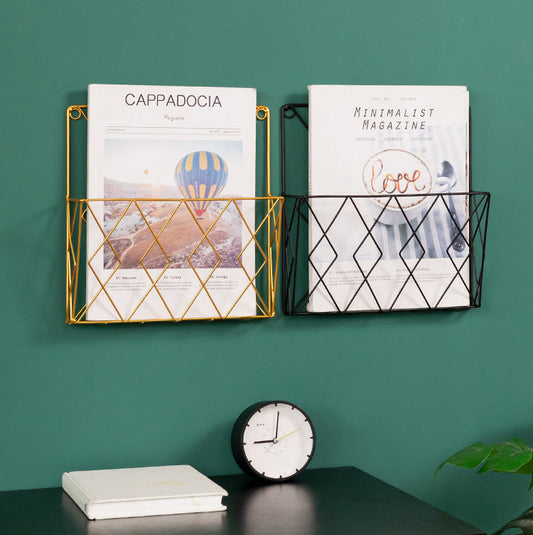 Porte-Magazines Mural en Métal Filaire à Motif Géométrique en Losanges pour Bureau Salon et Décoration d'Intérieur
