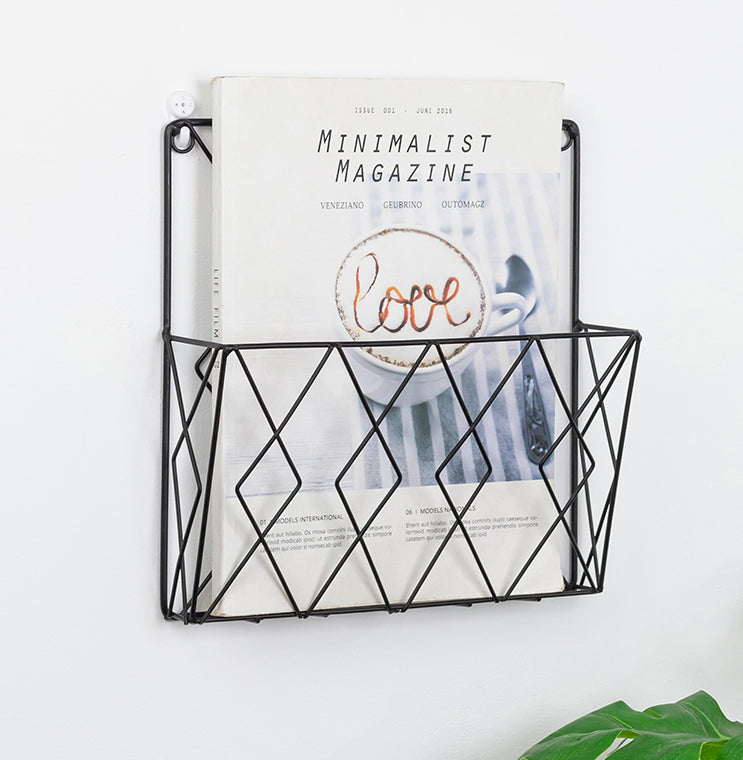 Porte-Magazines Mural en Métal Filaire à Motif Géométrique en Losanges pour Bureau Salon et Décoration d'Intérieur