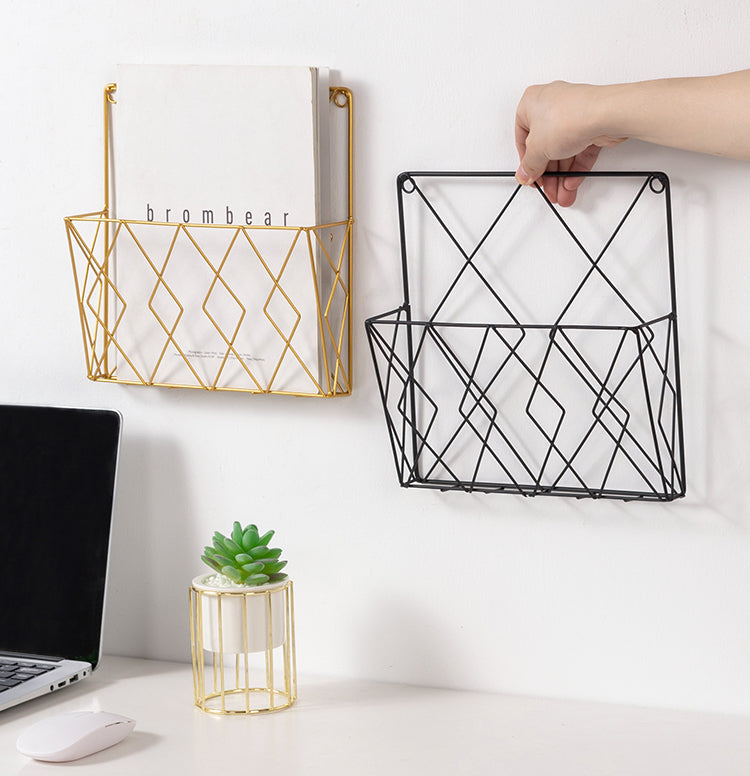 Porte-Magazines Mural en Métal Filaire à Motif Géométrique en Losanges pour Bureau Salon et Décoration d'Intérieur