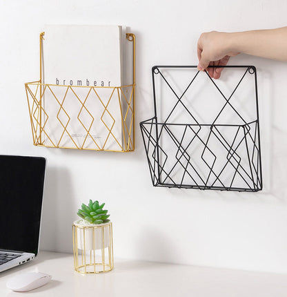 Porte-Magazines Mural en Métal Filaire à Motif Géométrique en Losanges pour Bureau Salon et Décoration d'Intérieur
