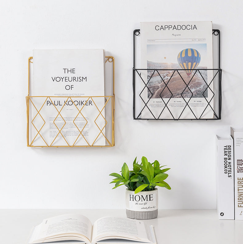 Porte-Magazines Mural en Métal Filaire à Motif Géométrique en Losanges pour Bureau Salon et Décoration d'Intérieur