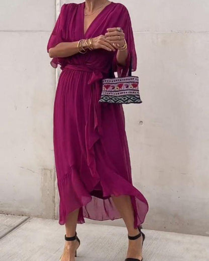 Robe Midi Croisée Fluide pour Femmes - Aurelles
