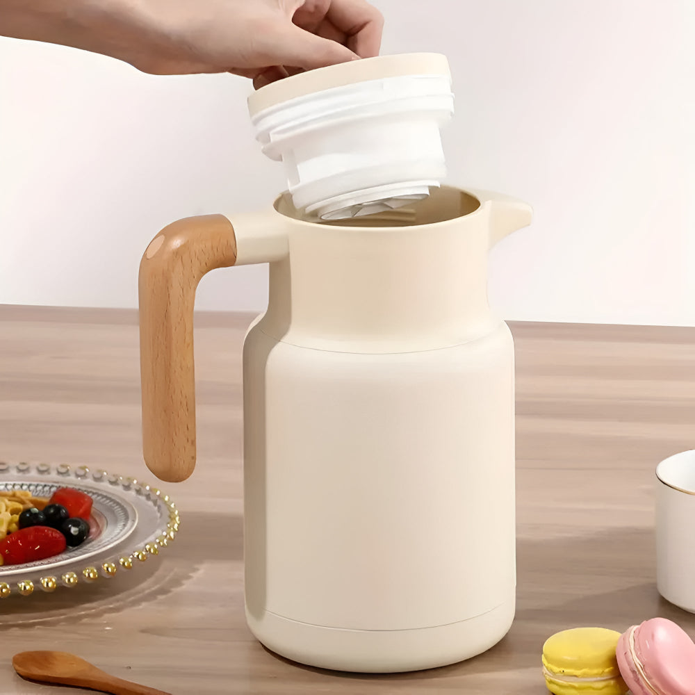 Terra – Carafe Thermique Élégante à Poignée en Bois