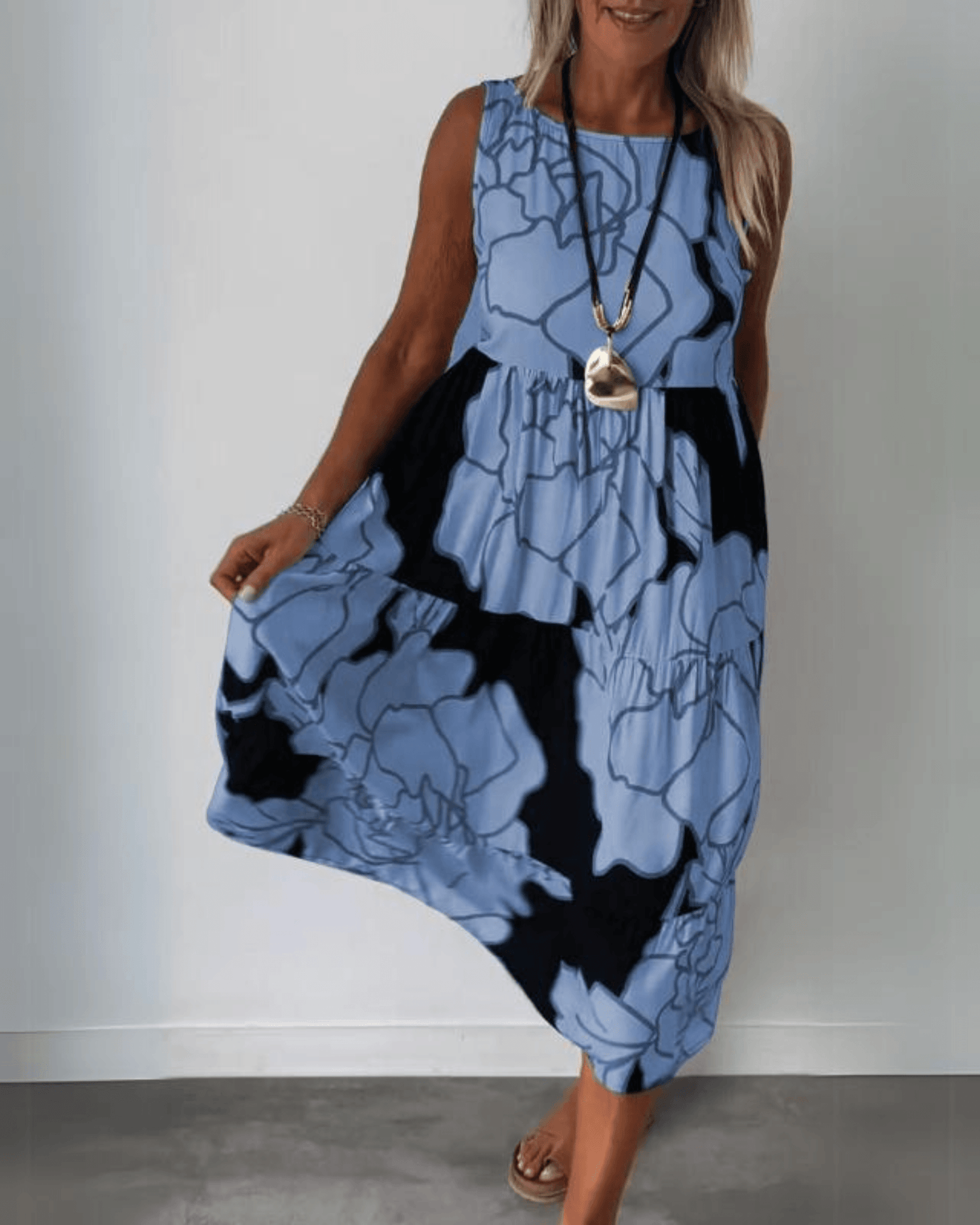 Robe sans manches pour femmes - Coupe A - Imprimé abstrait - Vêtements décontractés légers