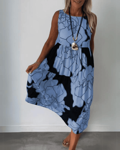 Robe sans manches pour femmes - Coupe A - Imprimé abstrait - Vêtements décontractés légers