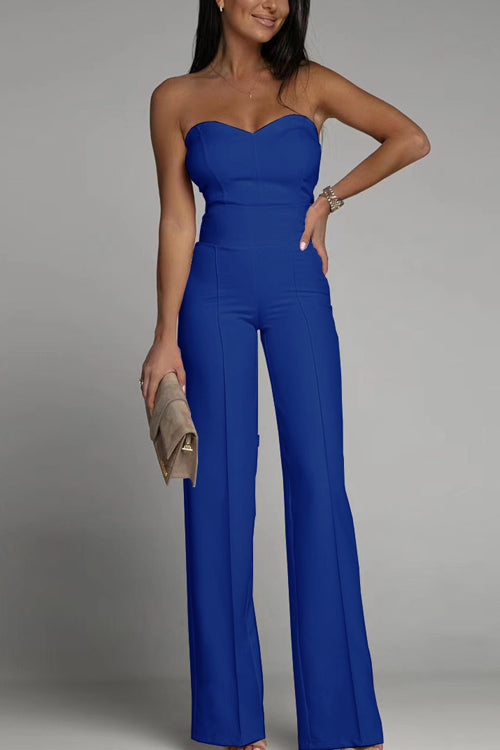 Women's Sleeveless Jumpsuit - Fitted Bodice - High-Waisted Flared Pants - Elegant Formal Outfit