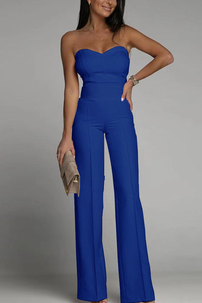 Women's Sleeveless Jumpsuit - Fitted Bodice - High-Waisted Flared Pants - Elegant Formal Outfit