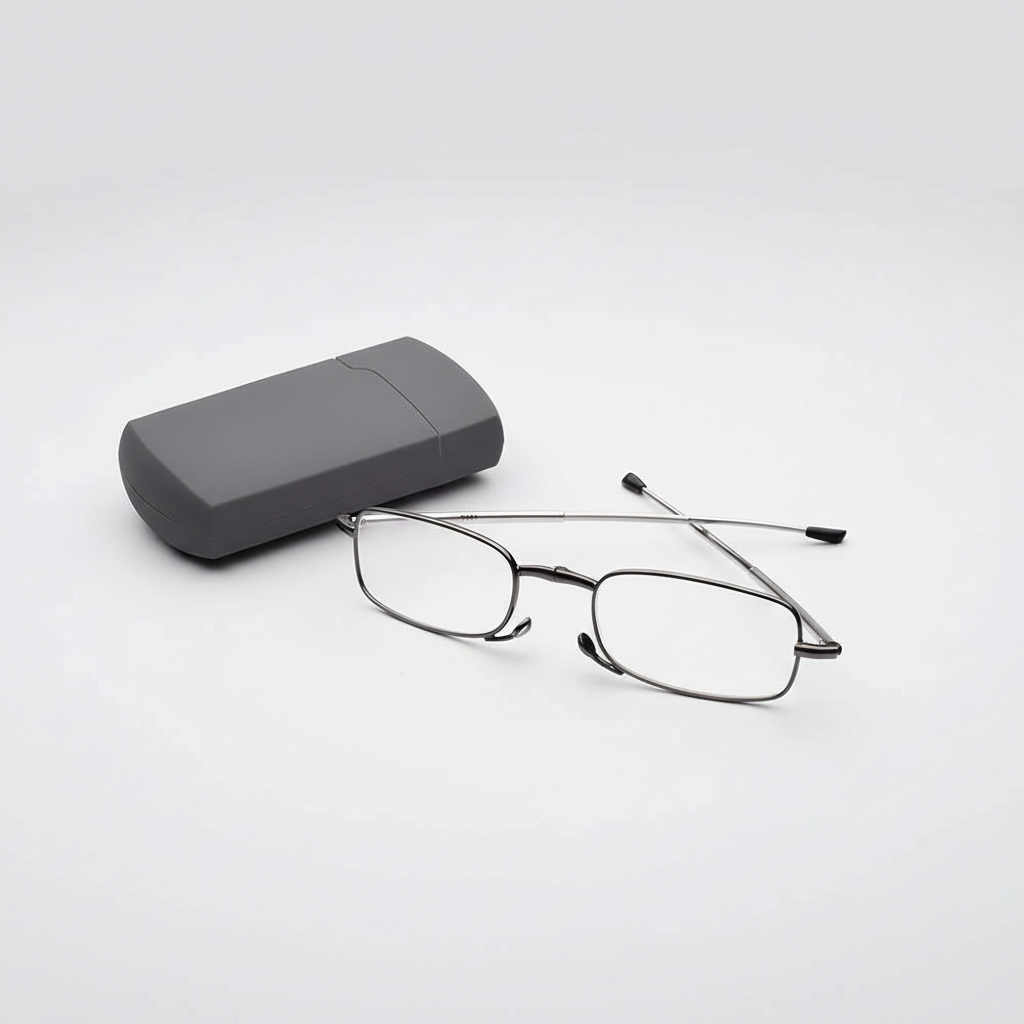 Lunettes de Lecture Pliables Compactes avec Étui Rigide Monture Métal Fine et Verres Correcteurs pour Hommes et Femmes